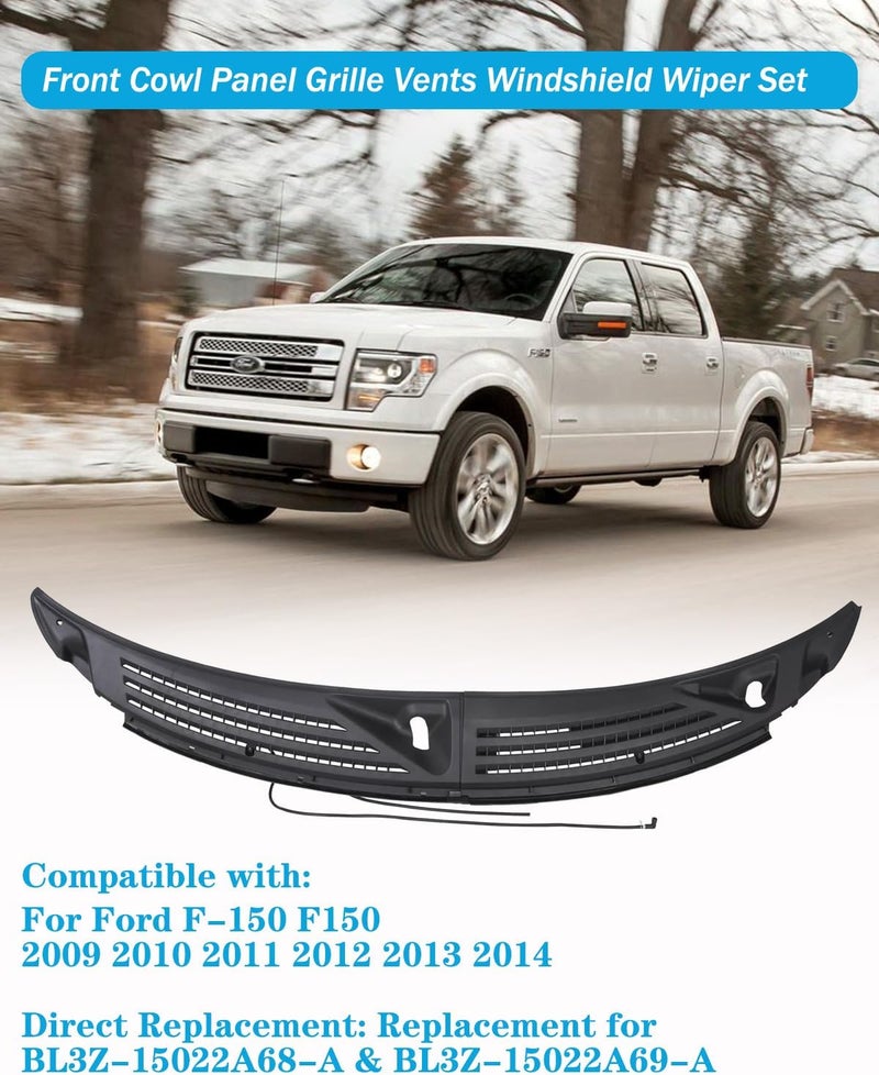Wocch Windshield Wiper Cowl Cover Panel w/Seals Compatible with Ford F150 2009-2014 Left & Right Front Windshield Cowl Panel Grille Insert Replace# BL3Z-15022A69-A BL3Z-15022A68-A - Image 2